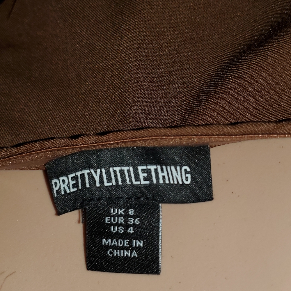 PrettyLittleThing Strapless Brown Pleated Dress Size 4 - Picture 7 of 7